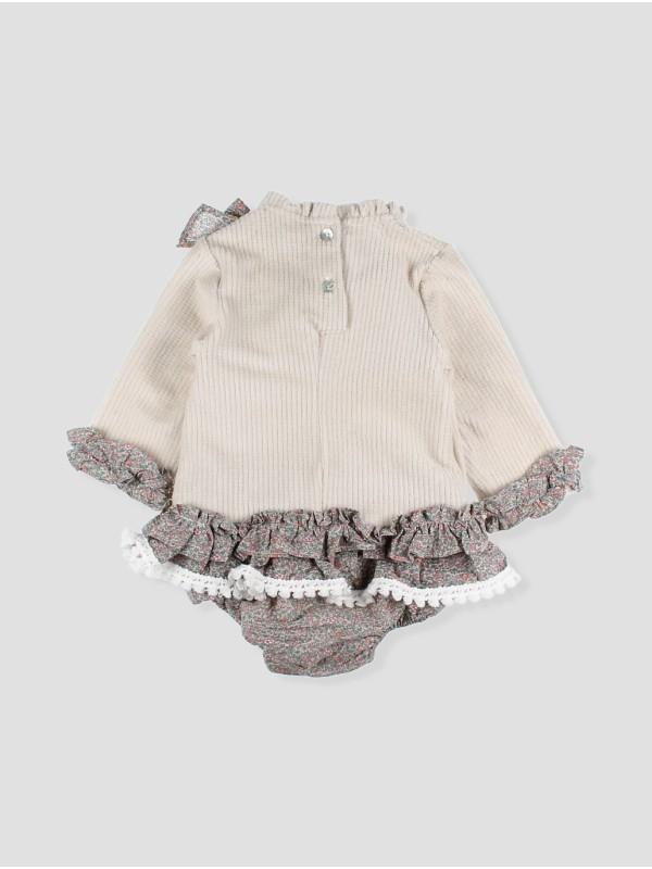 Conjunto de menina camisola e saia tapa-fraldas da Foque
