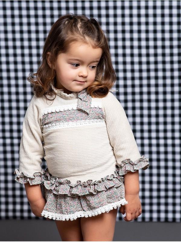 Conjunto de menina camisola e saia tapa-fraldas da Foque