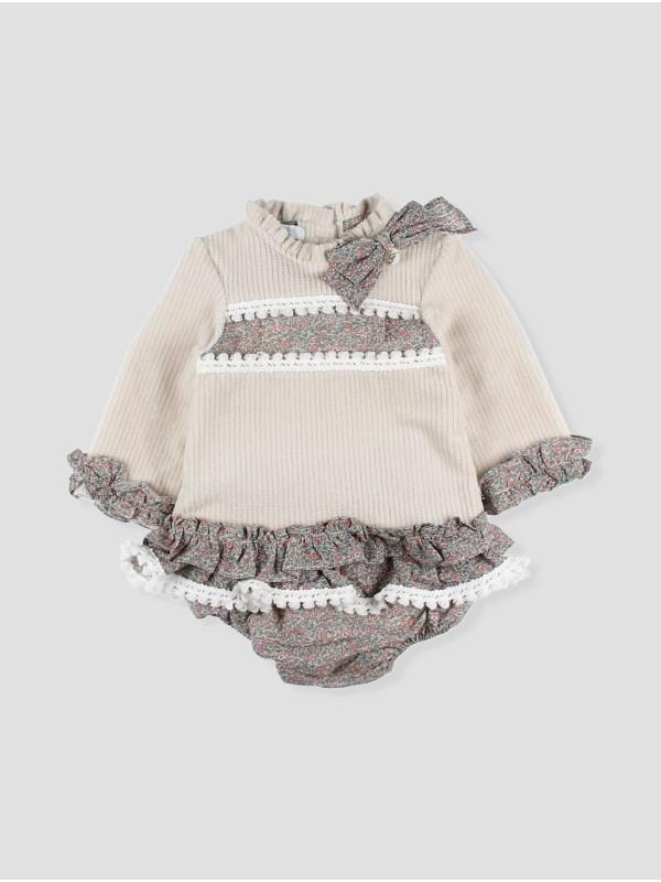 Conjunto de menina camisola e saia tapa-fraldas da Foque